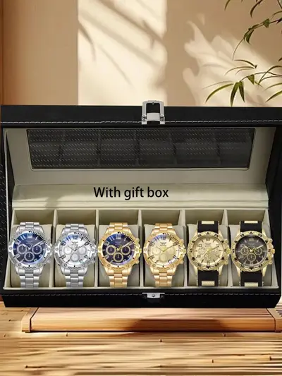 6 parçalı erkek saati set çelik kordon moda partisi hediye - 7
