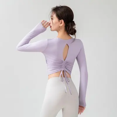 Yoga üstü, uzun kollu, dekoratif kesim, göğüs pedli