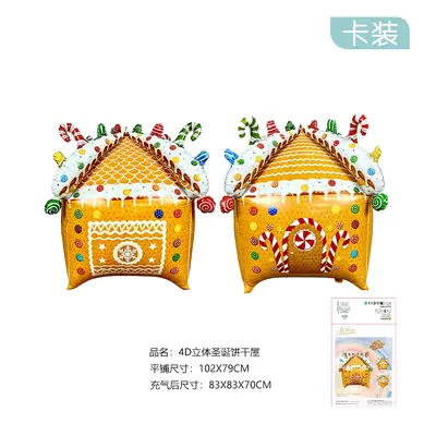 Christmas Foil Balloon Set, Santa, Snowman, 4D Gingerbread House Decor - 7