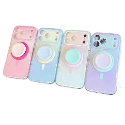 抖音小红书超火粉绿晕染磁吸支架适用iPhone17promax苹果16手机壳 - 5