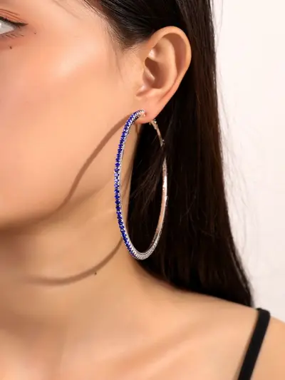 Glänzende 8 cm große Ringohrringe für Frauen im europäischen und amerikanischen Stil, modische und trendige grenzüberschreitende Ohrringe, mit Diamanten besetzter Musikfestival-Party-Ohrring - 10