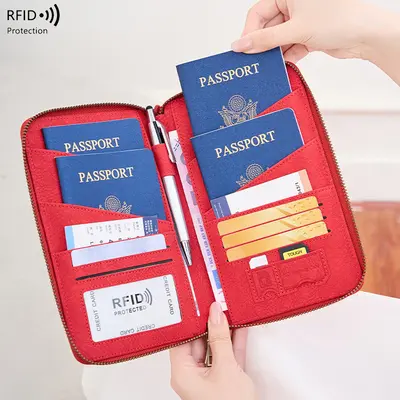 Sınır ötesi yeni RFID anti-manyetik pasaport çantası uzun fermuarlı pasaport tutucu seyahat bileti çok fonksiyonlu depolama belge çantası - 11
