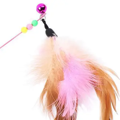 Colorful Steel Wire Cat Teaser Wand with Two-Color Feather Toy - 5