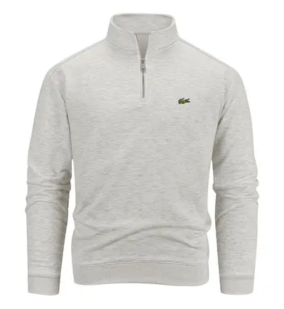 Half-Zip Terry Loop Sweatshirt with Embroidery, Autumn Winter - 8