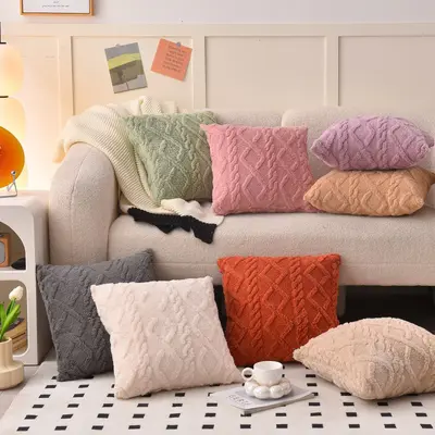 Ins-Stil Plüschkissenbezug mit Jacquard-Geometriemuster Sofakissenbezug/Sofa Wohnzimmer Rückenlehne Kissenbezug Kopfkissen quadratischer Kissenbezug