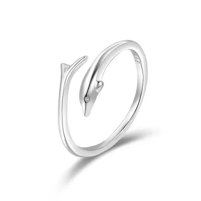 S999 Silber Delfinring Damen offener Ring Größe 18.6 - 5