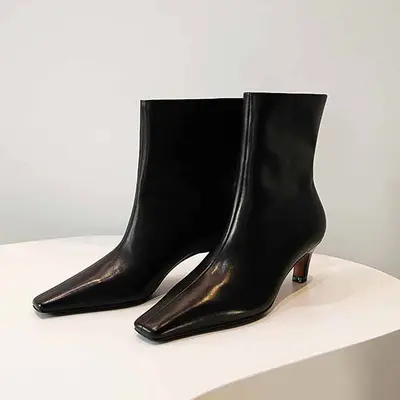 Women's Kitten Heel Ankle Boots, Square Toe, Autumn Winter - 7