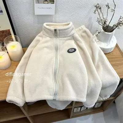 Children's Set: Girls' Soft Warm Pants, Boys' Double-Sided Plush Sweater and Zip Jacket