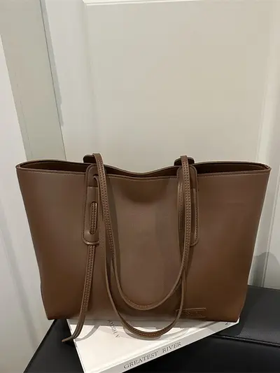 Women's Canvas Tote Bag with Leather Trim, Large Capacity - 3