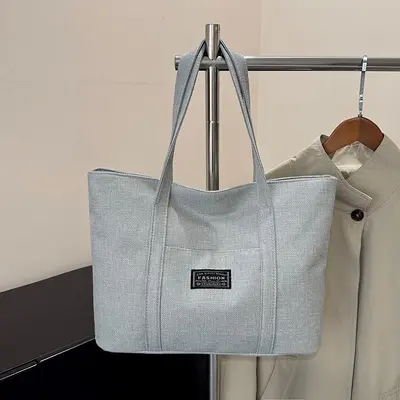 Women's Shoulder Tote, Imitation Linen Shopping Bag, Large Capacity - 3
