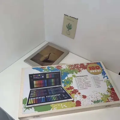 Okul Dönüşü Sezonu 180 Ahşap Kutu Fırça Seti Suluboya Kalem Çocuk Hediye Kutusu Boyama Malzemeleri Ofis Pastel Boya Yağlı Pastel