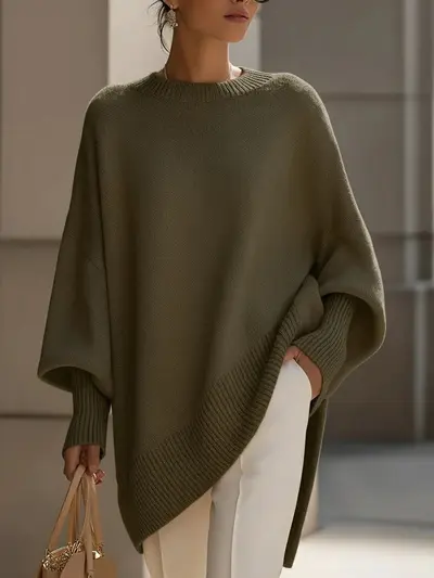 Damen Strickpullover mit Rundhals, locker, einfarbig
