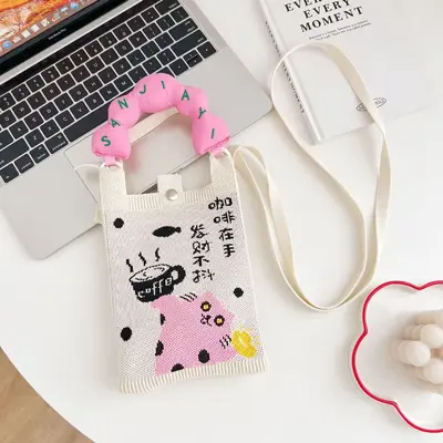 Neue süße Damen-Minibag, vielseitige und modische Handytasche, Cartoon-Stricktasche, Schulterbag, Crossbodybag