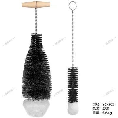 Soda Bottle Brush, Non-Scratch Glass Cleaning Brush with Wooden Handle - 10