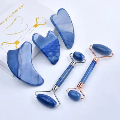 Grenzüberschreitender Lagerbestand Blauer Dongling-Jade-Roller Gua Sha Board Manueller Kugelmassagegerät Gesichts-Meridian-Massagegerät