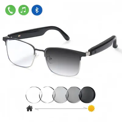 KI-Übersetzung Grenzüberschreitende intelligente Brille Bluetooth-Brille GS06 Blaufilter Photochrome Brille mit Musikwiedergabe und Telefonannahme austauschbare Gläser