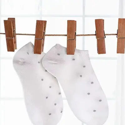 【Best Seller】Carbonized Bamboo Clothespins Drying Clips Thickened Pants Clips Clothes Pegs 7cm Natural Bamboo Wood Large