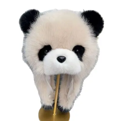 Kadın panda bere ve atkı 2'li set, kış, polar astarlı, rüzgar geçirmez - 6