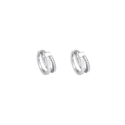 Silver rhinestone double-layer ear clips with hoop design - 6