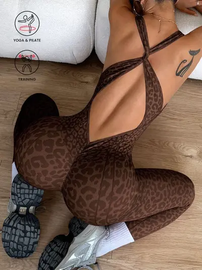 Kadın Çapraz Sırt Dikişsiz Yoga Tulumu - 7