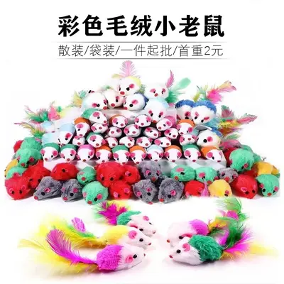 Colorful Feather Mouse Cat Teaser Toy