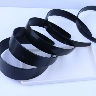 Kunststoff-Haarreif Rohling mit glatter Platte, gebogen, schwarz-weiß bezogen mit Schleife, DIY Handarbeit Haarschmuck Haarzubehör