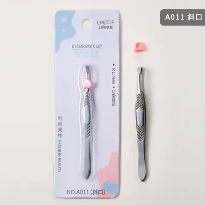 Paslanmaz çelik kaş cımbızı seti, eğik ve düz uçlu, A011 - 8