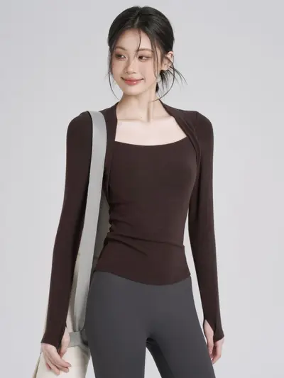 瑜伽服上衣女秋款弹力紧身显瘦运动速干T恤外穿跑步训练健身长袖