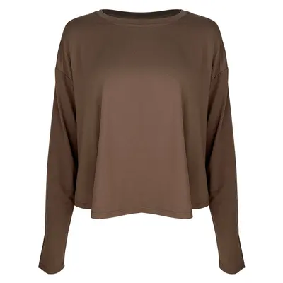 Kadın Yoga Takımı Uzun Kollu Yumuşak Nefes Alabilen Gevşek Kesim Yuvarlak Yaka T-Shirt - 8