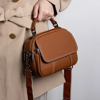 Genuine Leather Small Round Women's Bag, Single Shoulder, Korean Style - 6