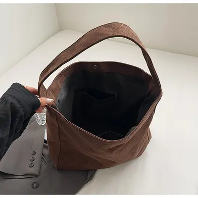 Large Capacity Suede-Look Tote Bag Women's Retro Single Shoulder Bag - 5