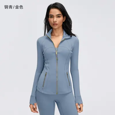 Women's Slim-Fit Stand Collar Zip Yoga Jacket for Autumn, Long Sleeve Sports Jacket D26110 - 13