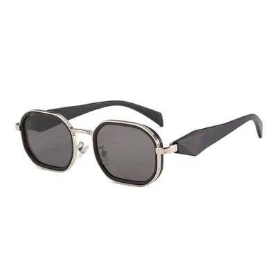 Schlichte schwarze Sonnenbrille, Metalloptik, UV-Schutz - 12
