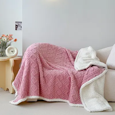 Double-Sided Lamb Wool Taffeta Blanket, Autumn Winter Double-Layer Throw - 2