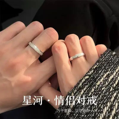 Mantianxing S999 Sterling Silver Couple Rings Niche Adjustable Ring Hand Jewelry Christmas Gift for Girlfriend Best Friend