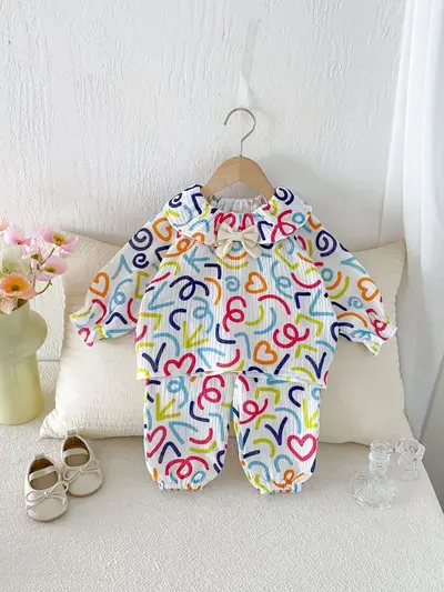 Girls Autumn Cotton Gauze Long Sleeve Pajama Set