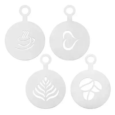 Stainless Steel Latte Art Stencil and Round Icing Sugar Sifter, Hollow Pattern