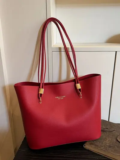 Large Solid Color Tote Bag with Single Shoulder Strap - 1