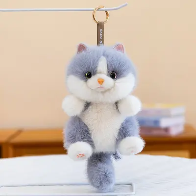 Sevimli üç renkli kedi peluş anahtarlık, Ragdoll kedi çanta askı süsü - 9