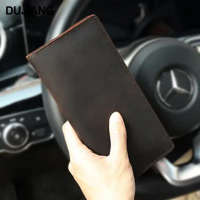 Genuine leather men's long wallet with multiple card slots and coin compartment - 1