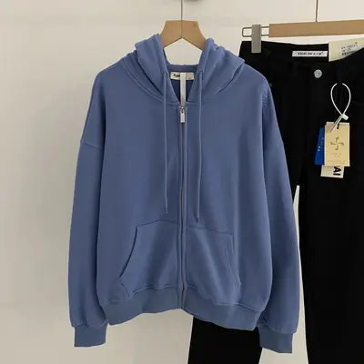 Damen-Kapuzensweatshirt, Retro-Blau mit Schriftzug, locker geschnitten