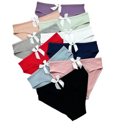 Ribbed Pure Cotton Women's Briefs, Plus Size, Four Seasons