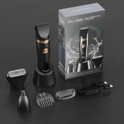 Digital Display USB Shaver Set, 3-in-1 with Nose Hair and Hair Trimmer