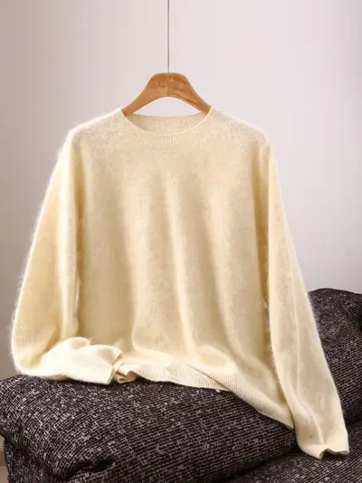 Women's 5% Cashmere Wool Silk Blend Seamless Knit Sweater Autumn - 10