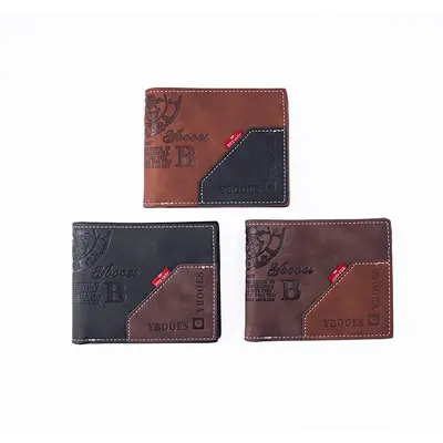 Men's Short Wallet, Multi-Card Slots, Horizontal and Vertical Style, Embossed Leather - 5