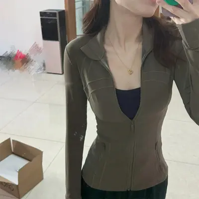 瑜伽服上衣健身服女修身外套紧身骑行服女款运动套装防晒衣服收腰 - 12