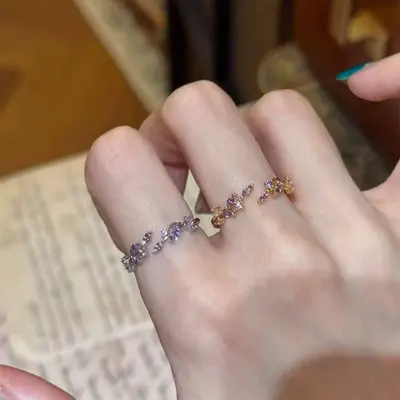 Vintage purple zircon ring with branch leaf design for women - 4