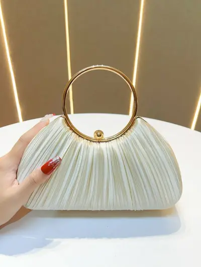 New Cross-Border Women's Hand-Carry Bag, Pleated Evening Bag, Party Dress Clutch, Round Ring KTV Princess Socialite Bag