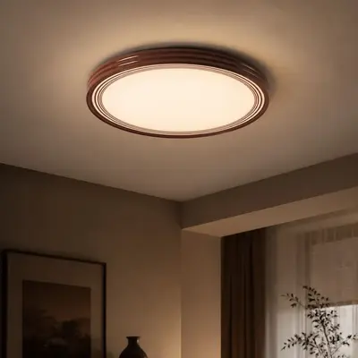Solid Wood Ceiling Light, New Chinese Style, Walnut Color, Full-Spectrum Eye Protection