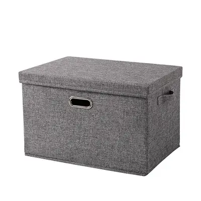Fabric Storage Box with Lid and Compartments, Foldable
